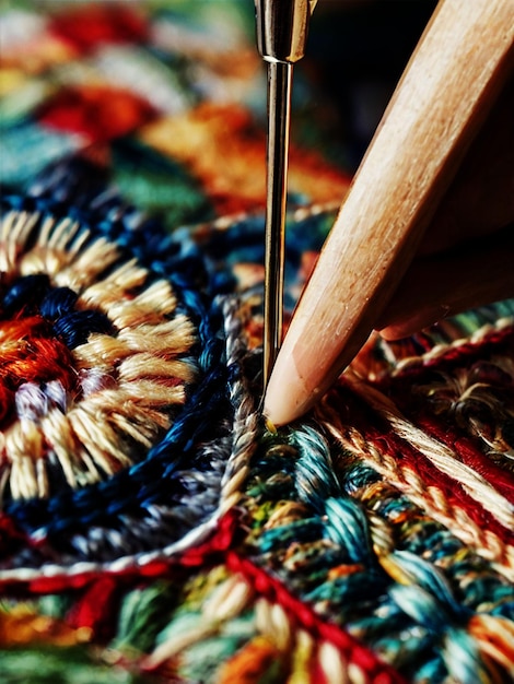 ręce haftujące detal motywu ludowego